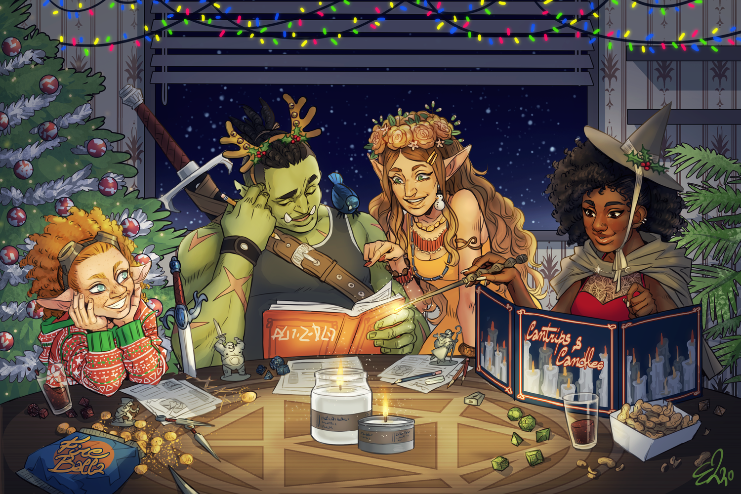 christmas gathering of fantasy dnd characters