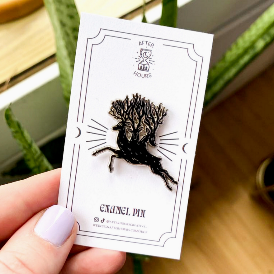 3 Headed Stag Enamel Pin - Cantrip Candles