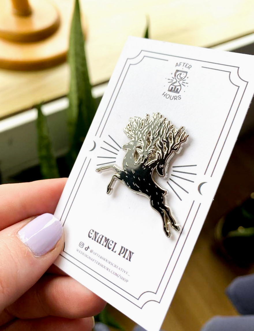3 Headed Stag Enamel Pin - Cantrip Candles