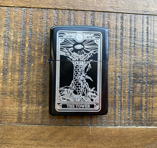 The Tower: Tarot Engraved Flip-Top Windproof Lighter - Cantrip Candles