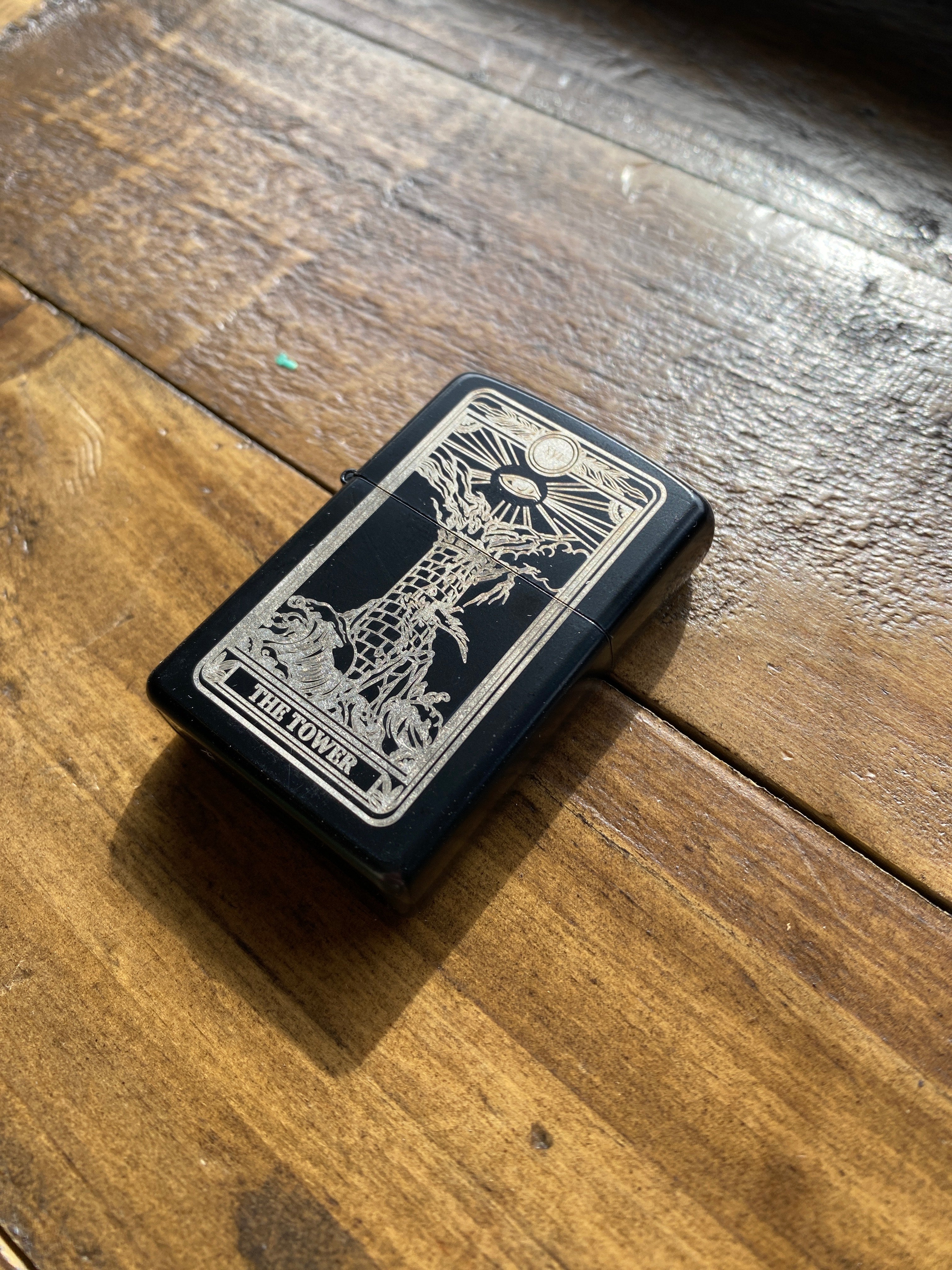 The Tower: Tarot Engraved Flip-Top Windproof Lighter - Cantrip Candles