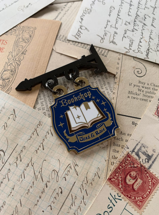 Bookshop Sign Hanging Enamel Pin - Cantrip Candles