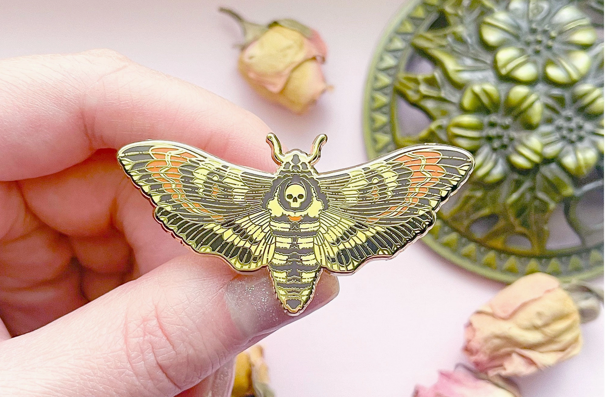 Death's Head Hawkmoth Enamel Pin - Cantrip Candles