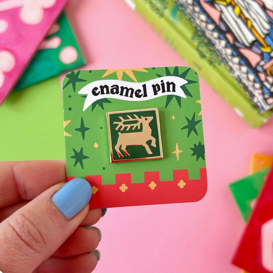 Deer Medieval Tile Enamel Pin - Cantrip Candles