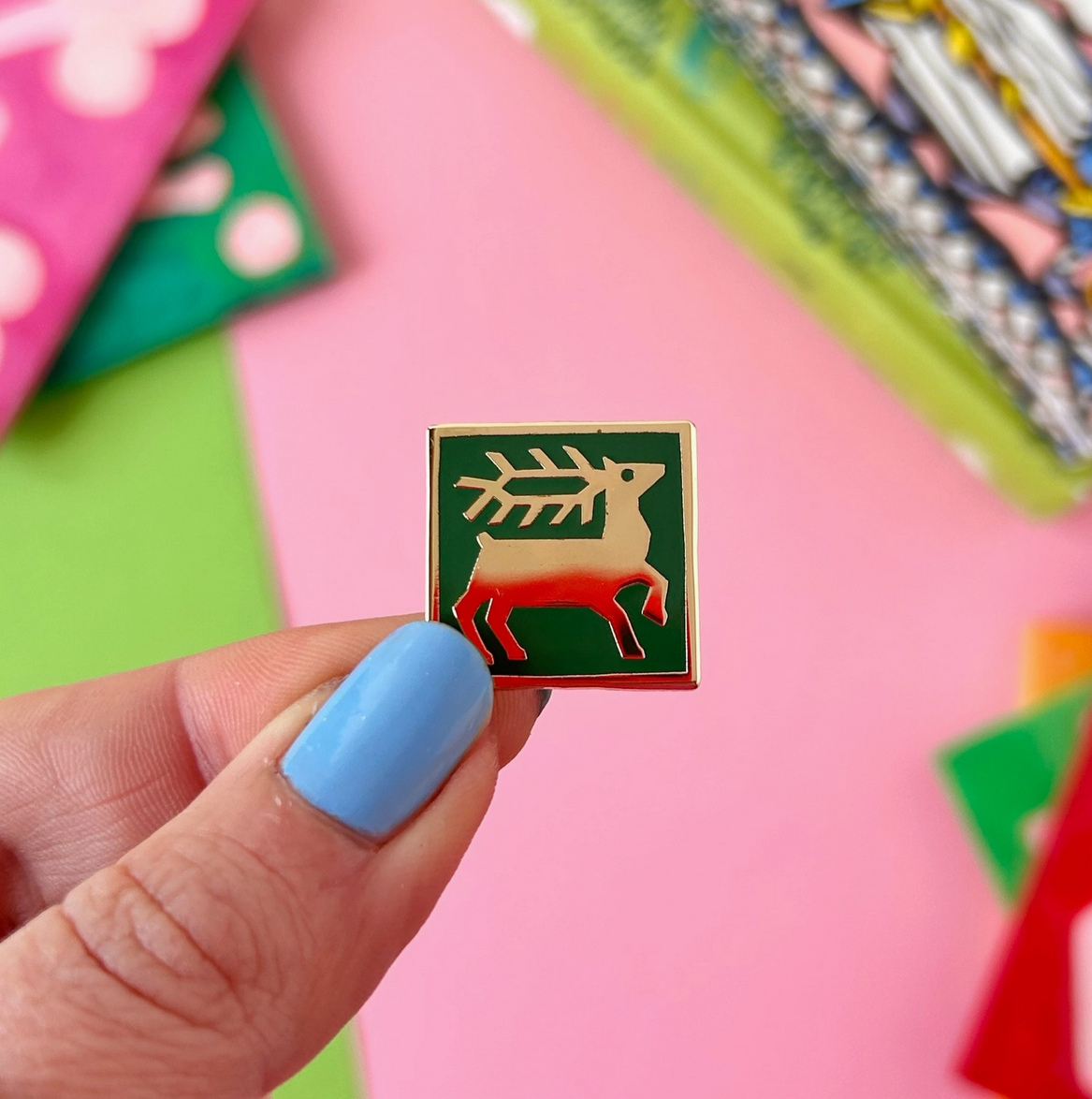 Deer Medieval Tile Enamel Pin - Cantrip Candles