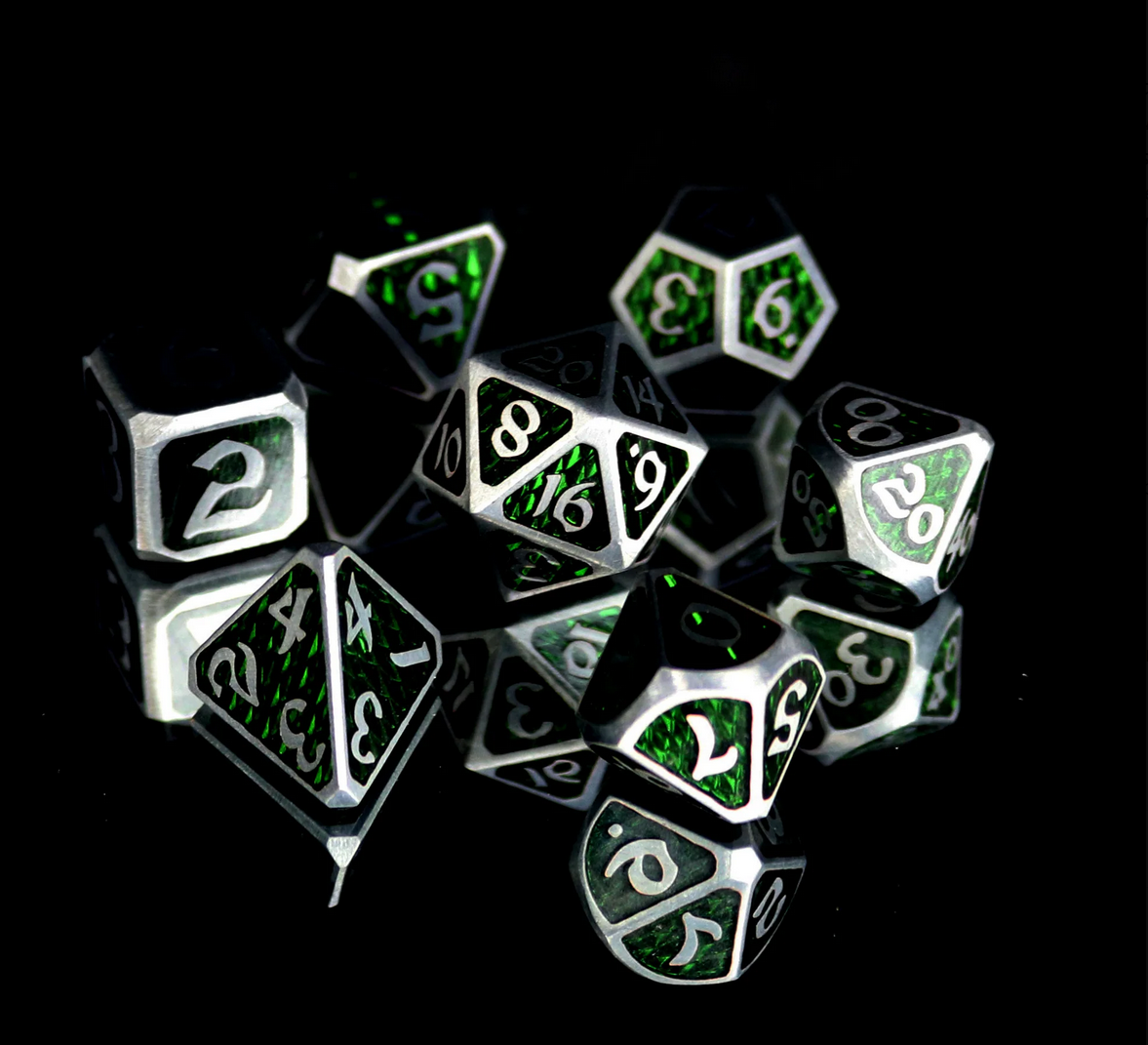 Drakona Ventus Chloros 7 pc Dice Set - Cantrip Candles