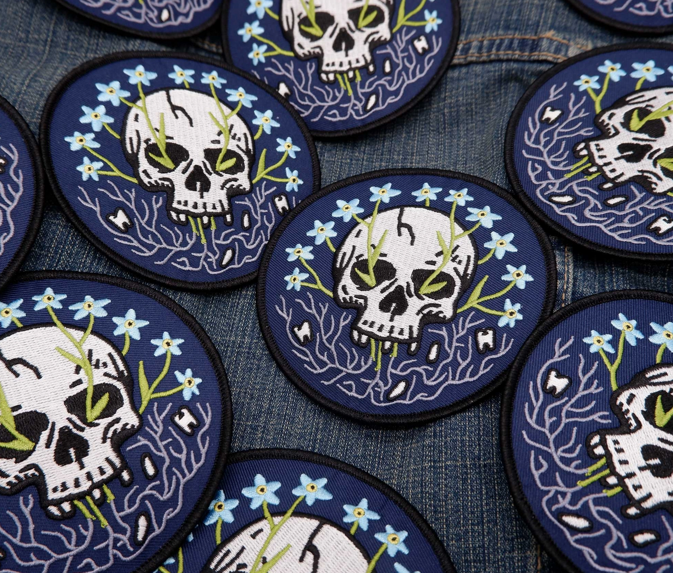 Forget-Me-Not Skull Embroidered Patch - Cantrip Candles