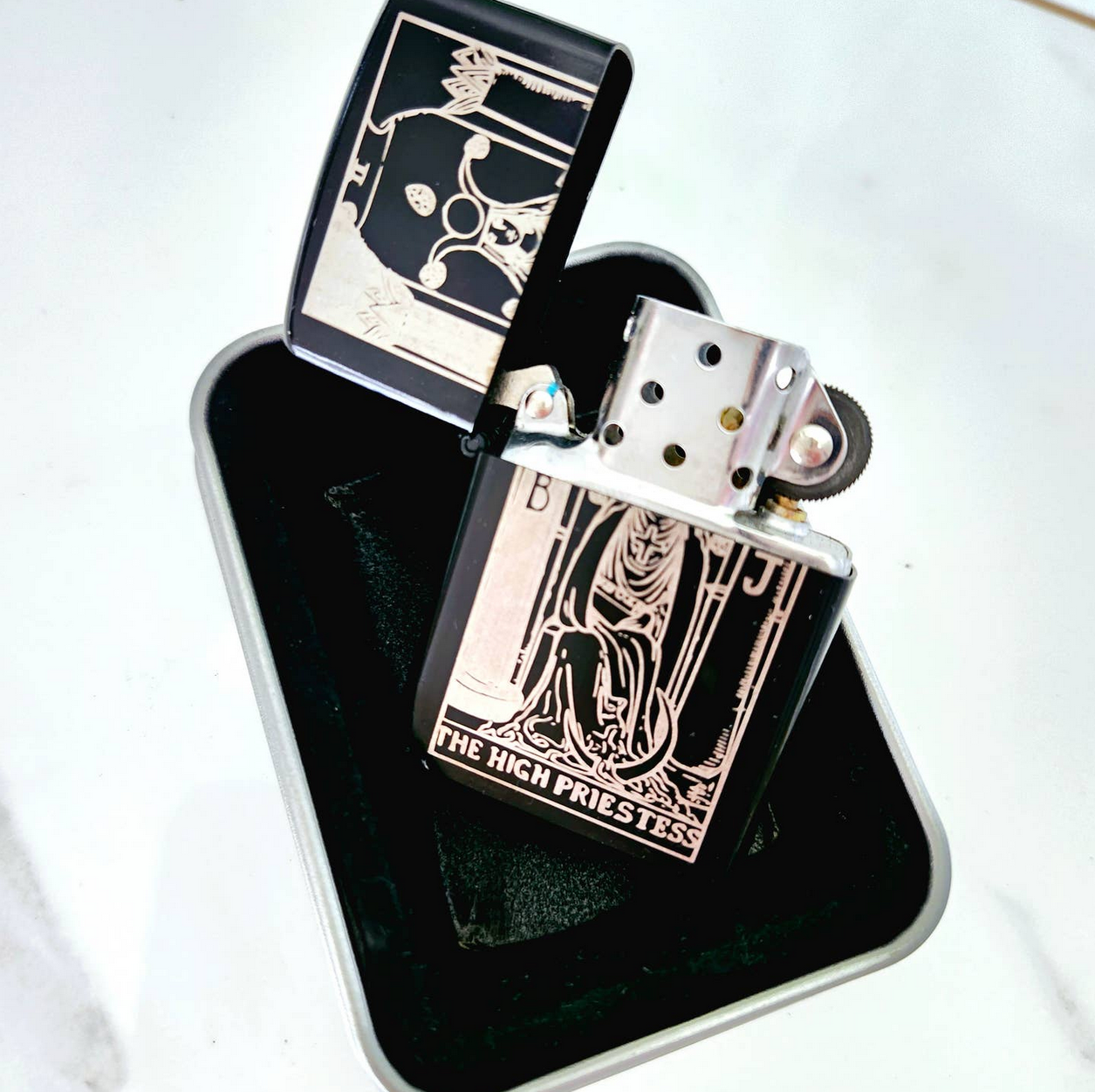 The High Priestess: Tarot Engraved Flip-Top Windproof Lighter - Cantrip Candles
