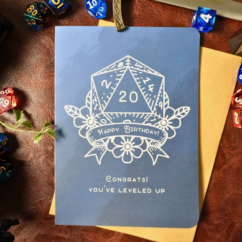 D20 Leveled Up Birthday Card - Cantrip Candles