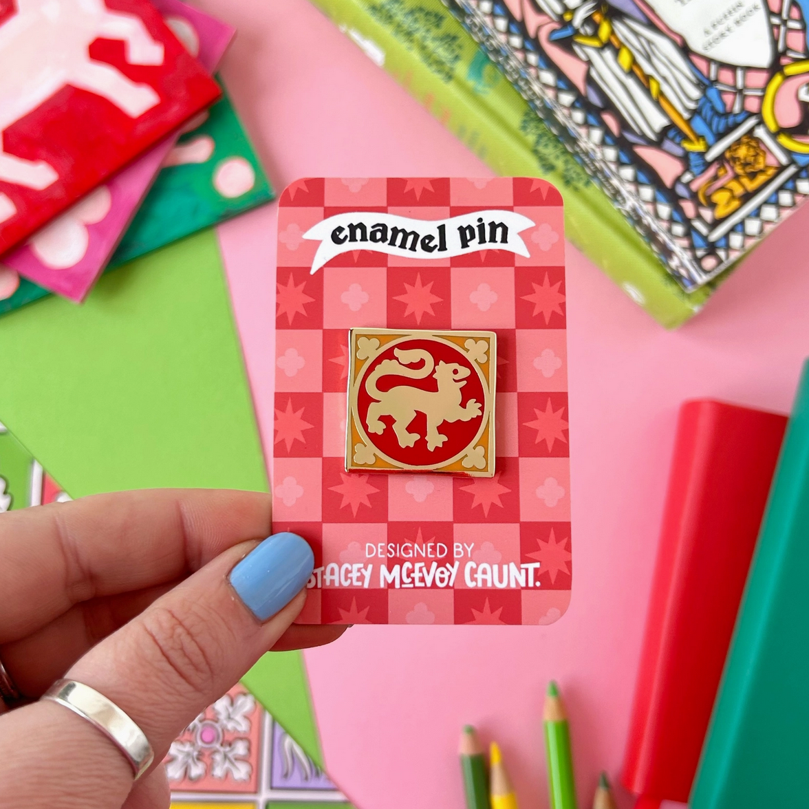 Lion Medieval Tile Enamel Pin - Cantrip Candles