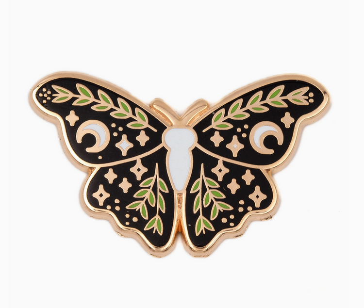 Lunar Floral Moth Enamel Pin - Cantrip Candles