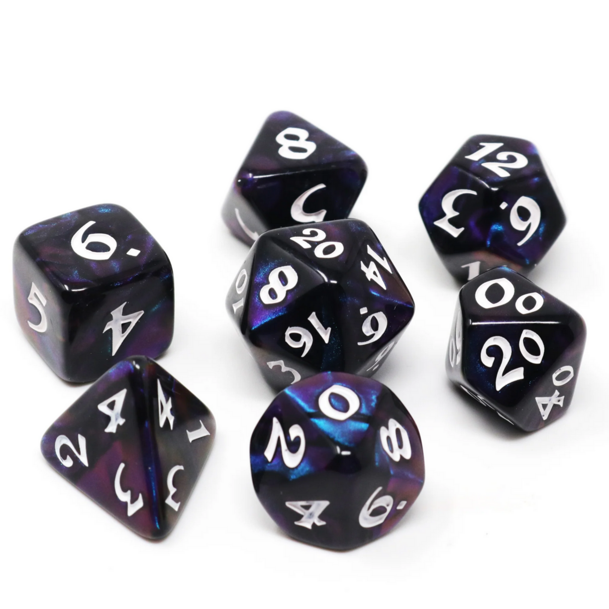 Moonstone Deepwalker 7 pc Dice Set - Cantrip Candles