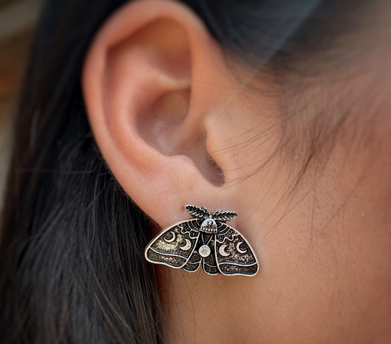 Silver Luna Moth Stud Earrings (.925 sterling silver) - Cantrip Candles