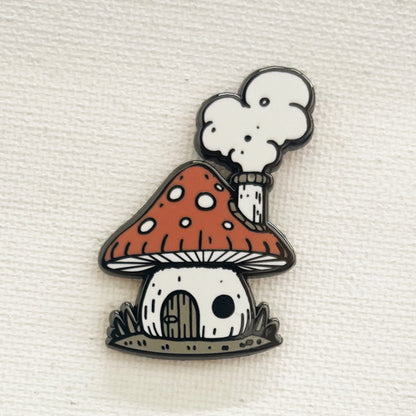 Mushroom House Enamel Pin - Cantrip Candles