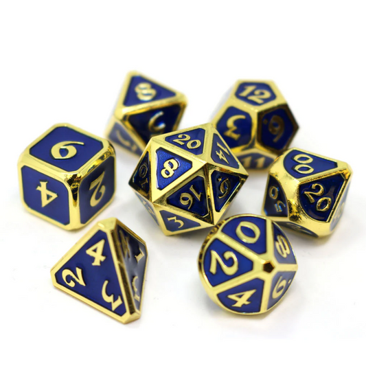 Mythica Gold Sapphire 7 pc Dice Set