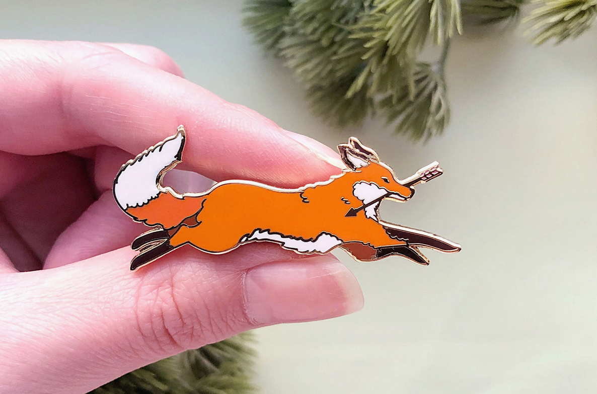 Red Fox Thief Enamel Pin - Cantrip Candles