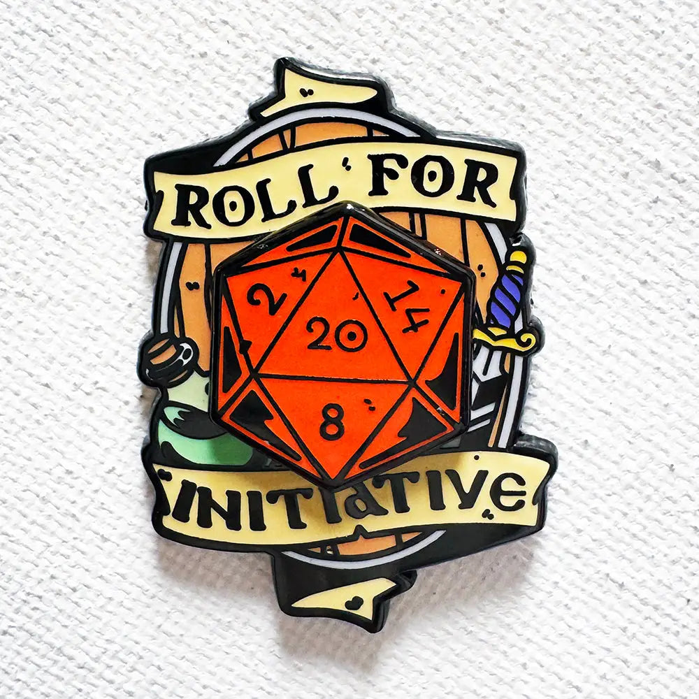 Roll For Initiative - Spinning D20 Enamel Pin - Cantrip Candles