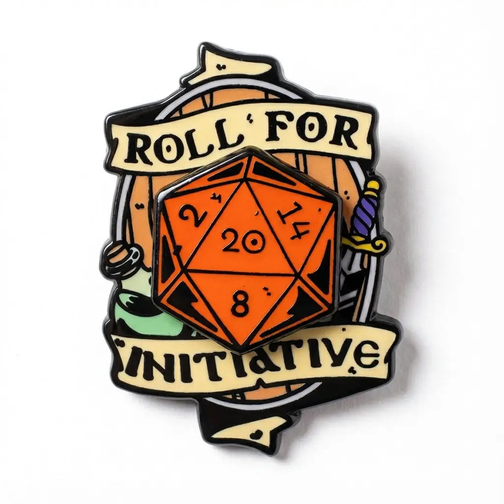 Roll For Initiative - Spinning D20 Enamel Pin - Cantrip Candles