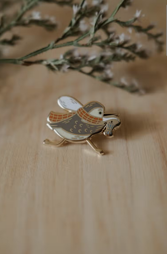 Caffeinated Sandpiper Enamel Pin - Cantrip Candles
