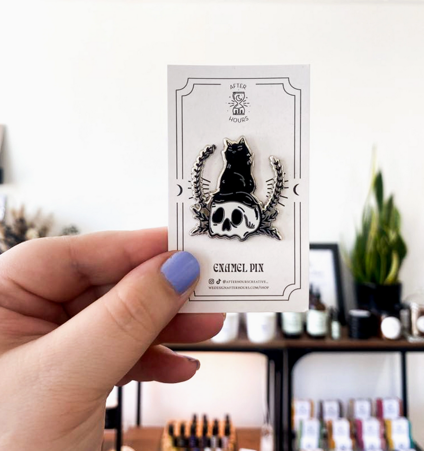 Cat & Skull Enamel Pin - Cantrip Candles