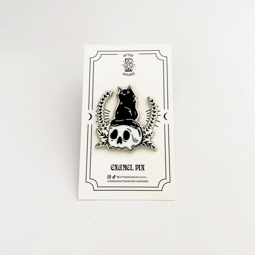 Cat & Skull Enamel Pin - Cantrip Candles