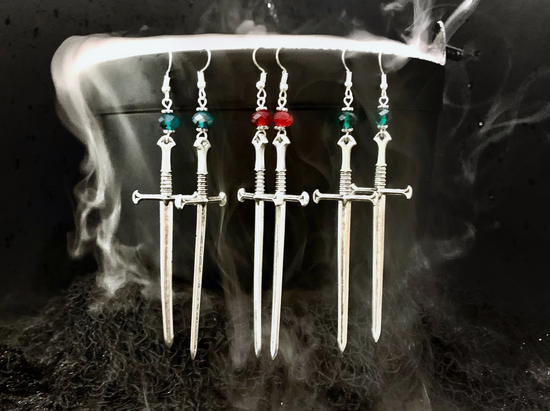 Silver Hand-Sword Earrings - Beaded (.925 sterling silver) - Cantrip Candles