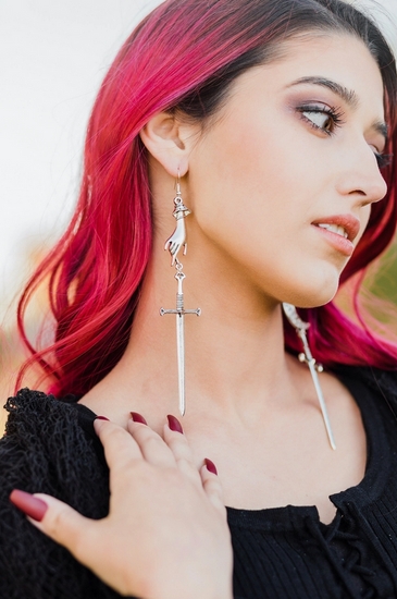 Silver Hand-Sword Earrings (.925 sterling silver) - Cantrip Candles