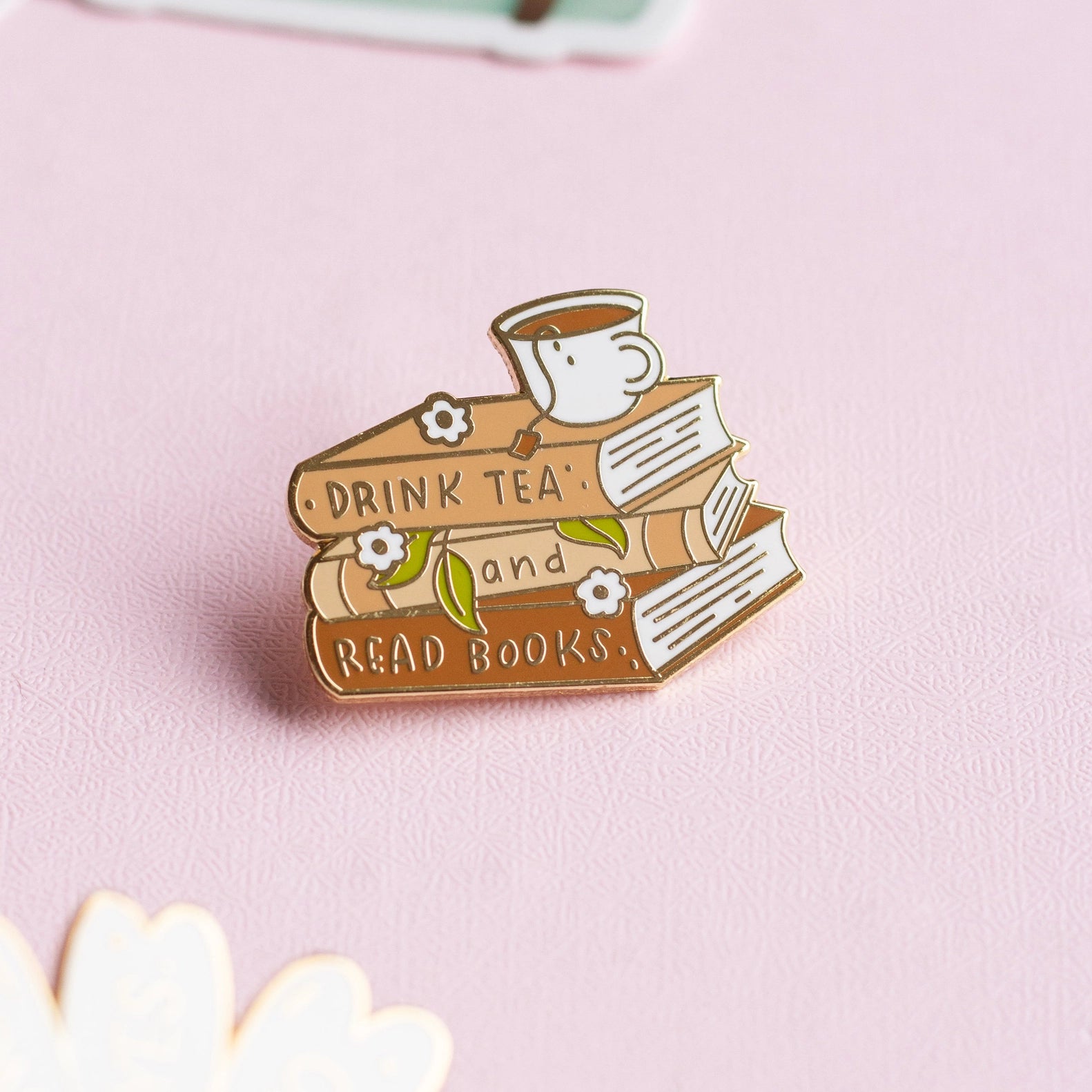 Tea and Books Enamel Pin - Cantrip Candles