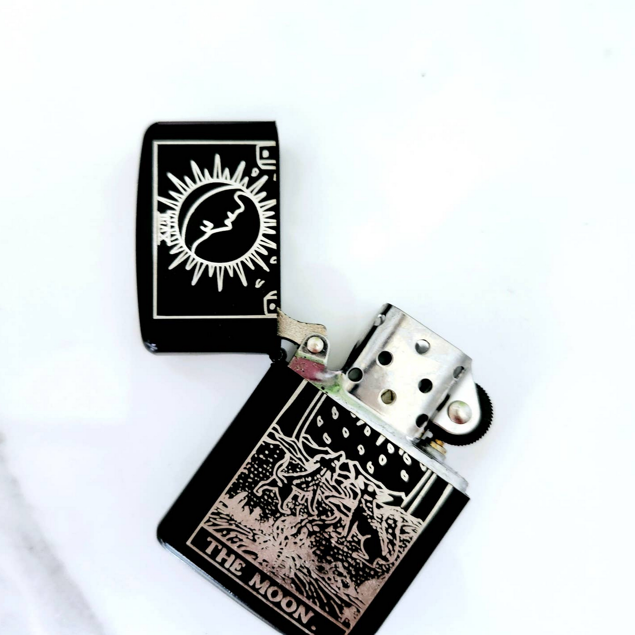The Moon: Tarot Engraved Flip-Top Windproof Lighter - Cantrip Candles