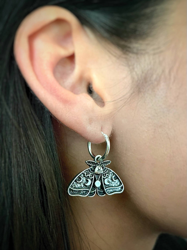 Silver Luna Moth Huggie Hoops - Earring - Cantrip Candles